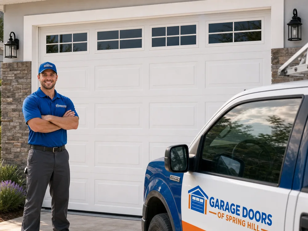 Residential sectional garage door aligned evenly with clean tracks and new rollers