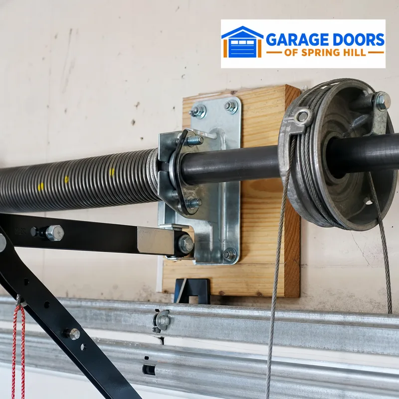 Torsion spring system with center bearing plate, drums, and properly routed cables
