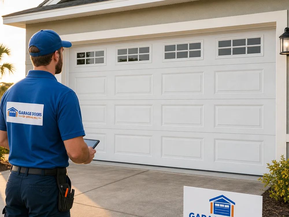 Garage door closed and evenly aligned after adjustment and tune-up