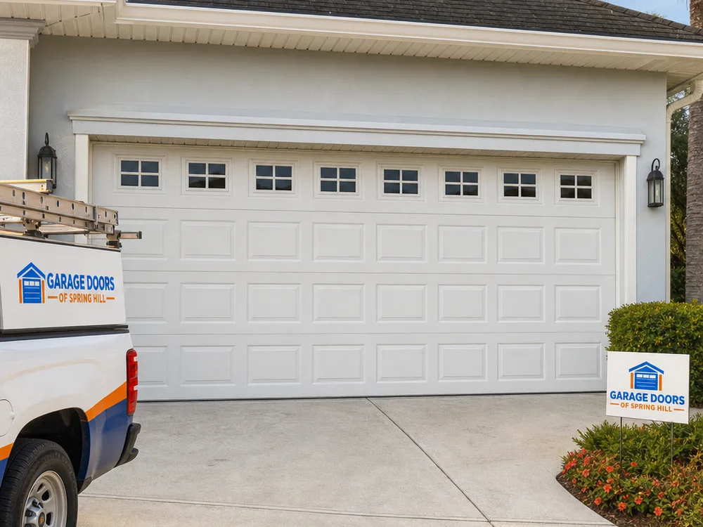 Residential garage door level in its opening with straight tracks and properly seated rollers